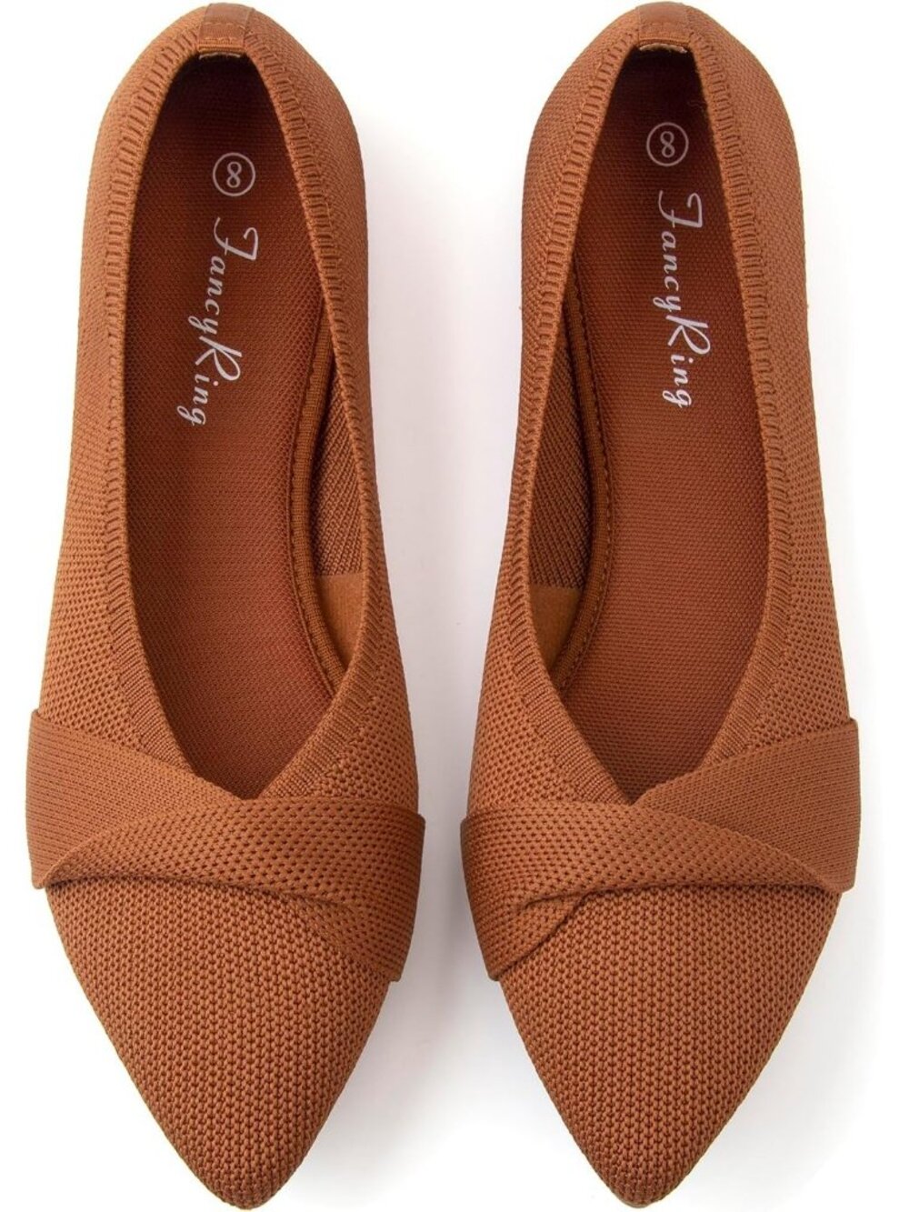 FancyRing Women's Brown Knit Pointed Toe Flats Casual Comfortable Slip On Shoes